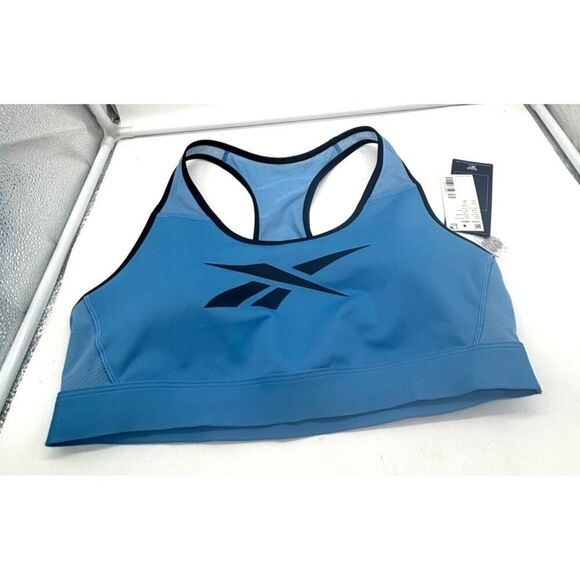 Reebok Plus Size Lux Vector Racer Sports Bra, Blue, Sz. 1X, Production Sample - Picture 6 of 8
